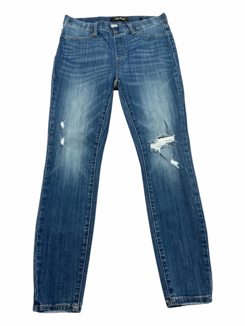 Judy Blue Distressed Mid Wash Blue Skinny Fit Jeans Size 13/31 Stretch Elastic